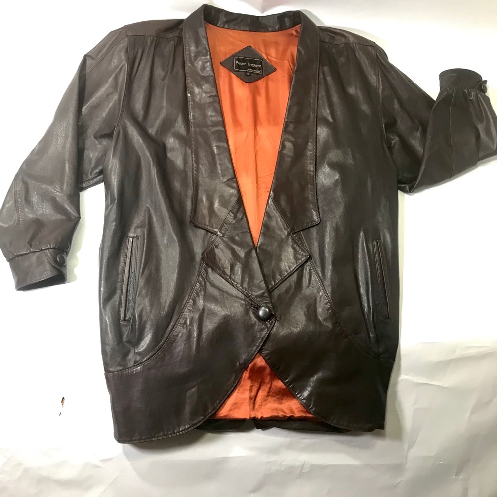 Vtg Peter England  Women’s Deep V Leather Coat